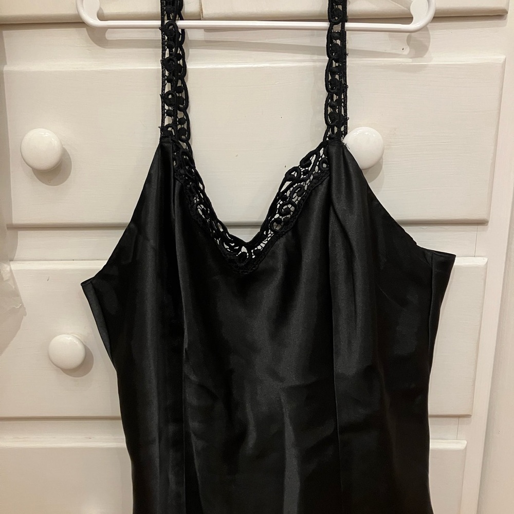 Black Satin Slip  with Lace Trim
